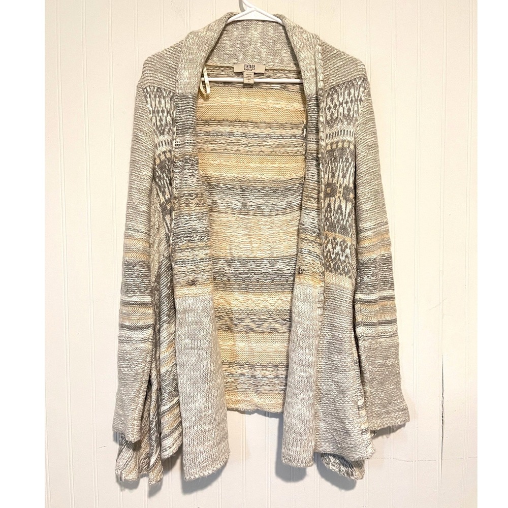 Vintage America Cardigan Women S Cream Fair Isle Knit Open Sweater